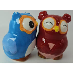 SALT & PEPPER SHAKERS Kitchen Kissing Owls Topsy Turvy Magnetic VTG